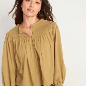Old Navy | Long Sleeve Smocked Embroidered Poet Blouse